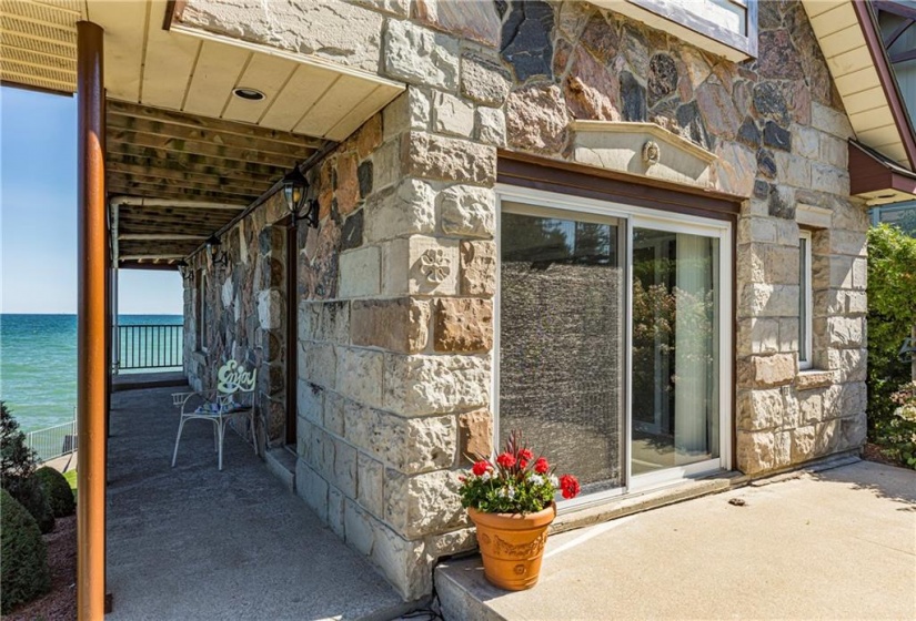 A multi-stone facade combines field stone, stone recovered from the the Canadian Imperial Bank of Commerce in Hamilton and the same stone as used to build the nearby Edgewater Restaurant at Fruitland Rd.