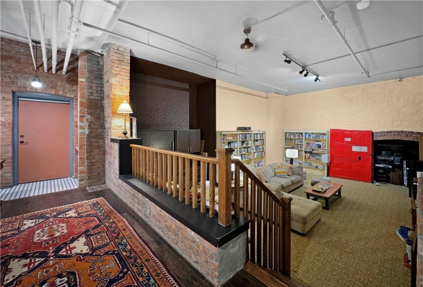 huge living room (this was once the school's boiler room)