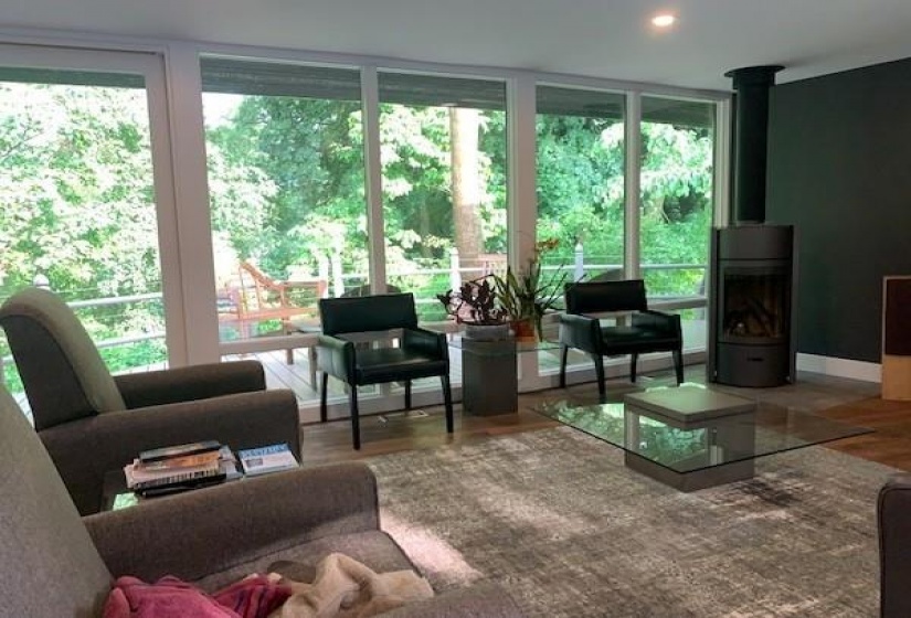 Living room with wood stove