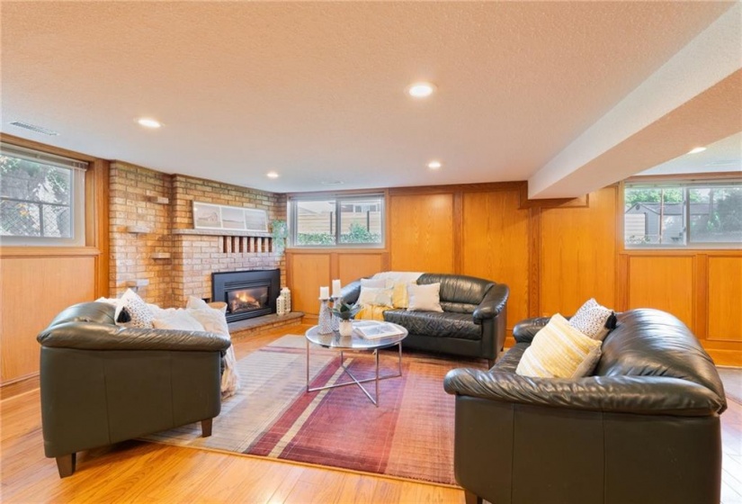 Large family room with cozy fireplace