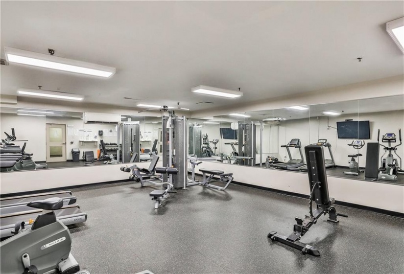 In building gym! No need to go far to get your workout in.