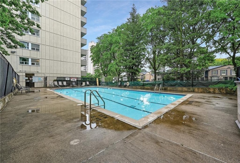 The shared pool offers a reprieve from summer heat.