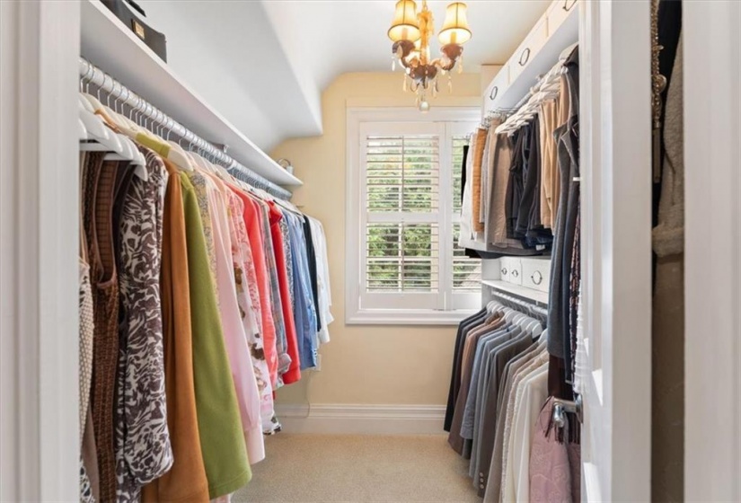 Walk in closet, California shutters.