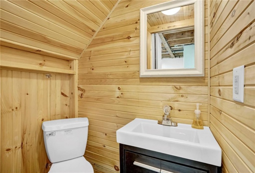 basement 2-piece wood panelling bathroom